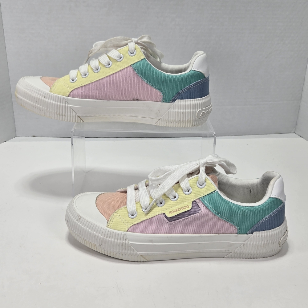 Rocket Dog Cheery Pastel Rainbow Multicolor Women's Lace Up Sneakers Size 7 - Picture 4 of 11